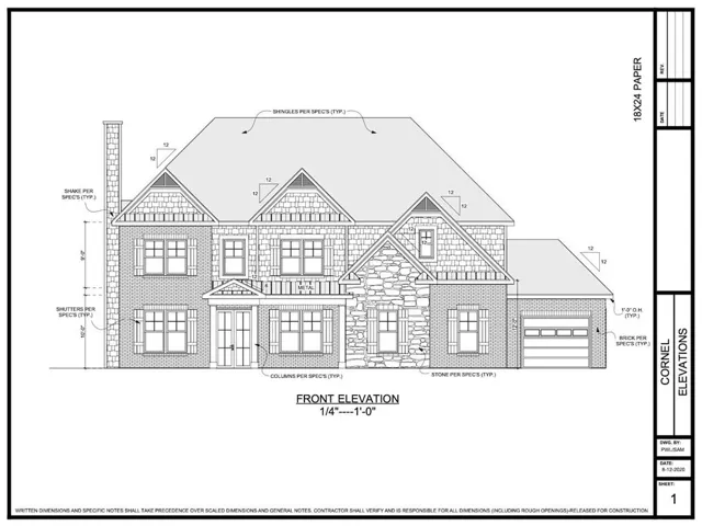 Architectural Drawing, Front Elevation. Illustrating the exterior design and specifications of the property
