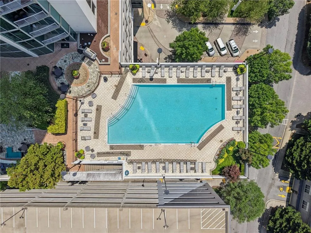 Bird's eye view of pool area