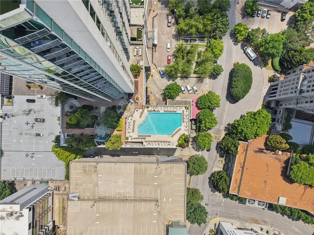 Aerial view of property's location with pool