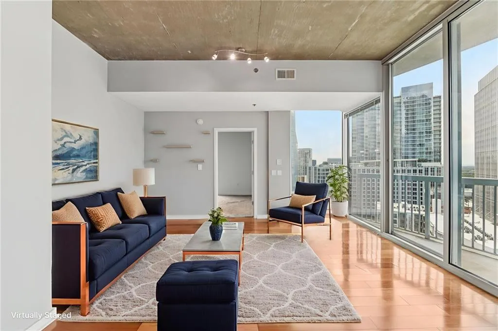 Living area featuring panoramic city views