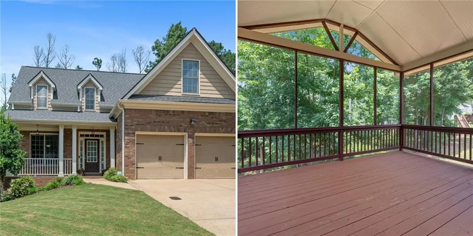 195 Treadstone Ln – A welcoming brick-front exterior features a covered front porch, attractive landscaping, and an attached two-car garage.