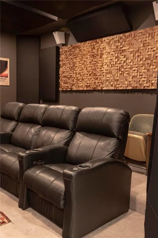 View of carpeted home theater room