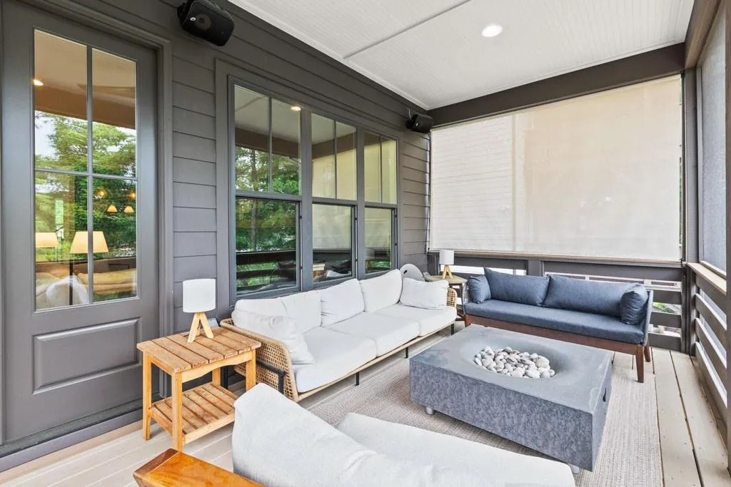 Screened porch main level with firepit