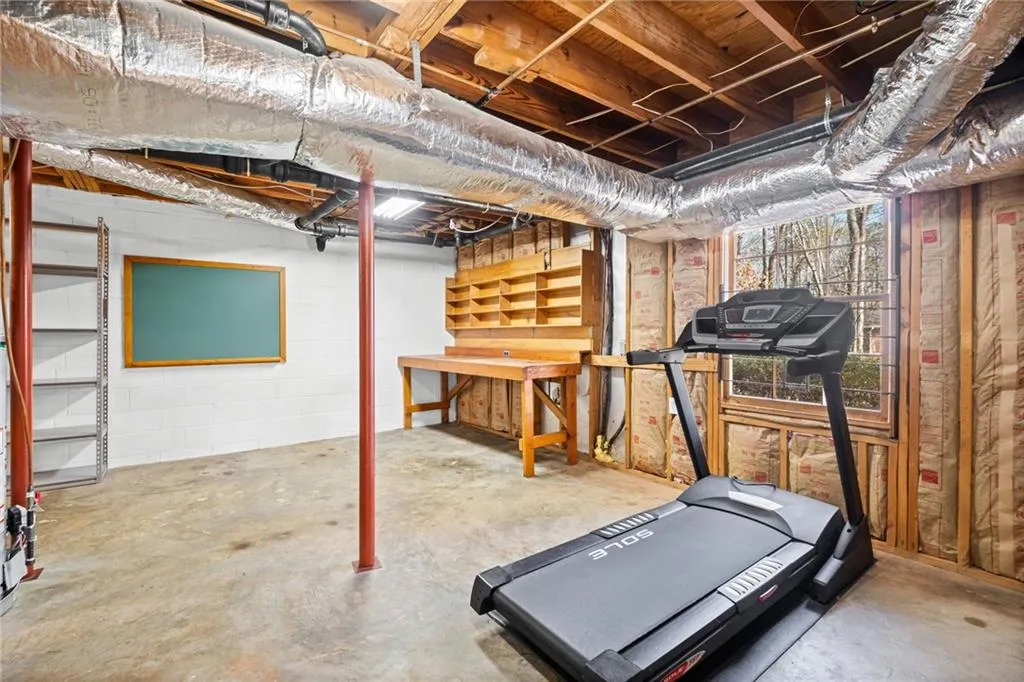 Unfinished area with built-in workbench