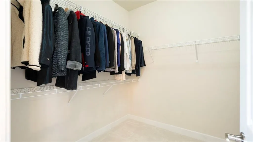 Walk in closet featuring light carpet