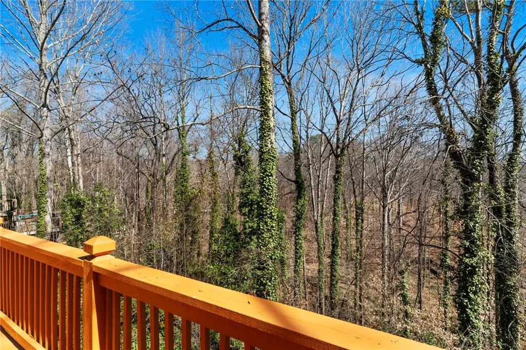 Wooden deck with a forest view