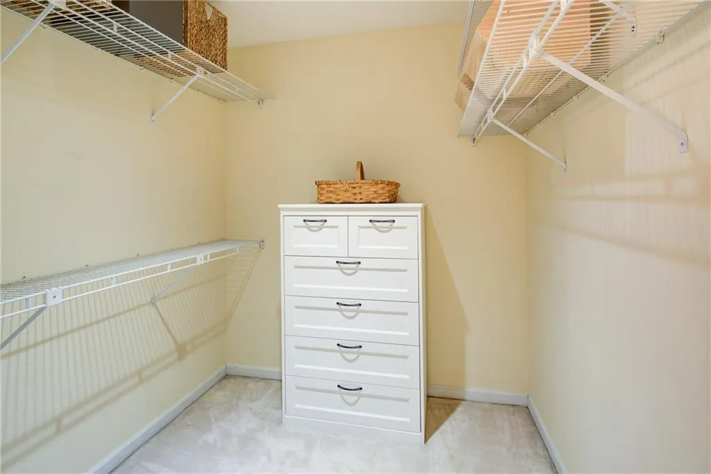 Spacious closet featuring light carpet