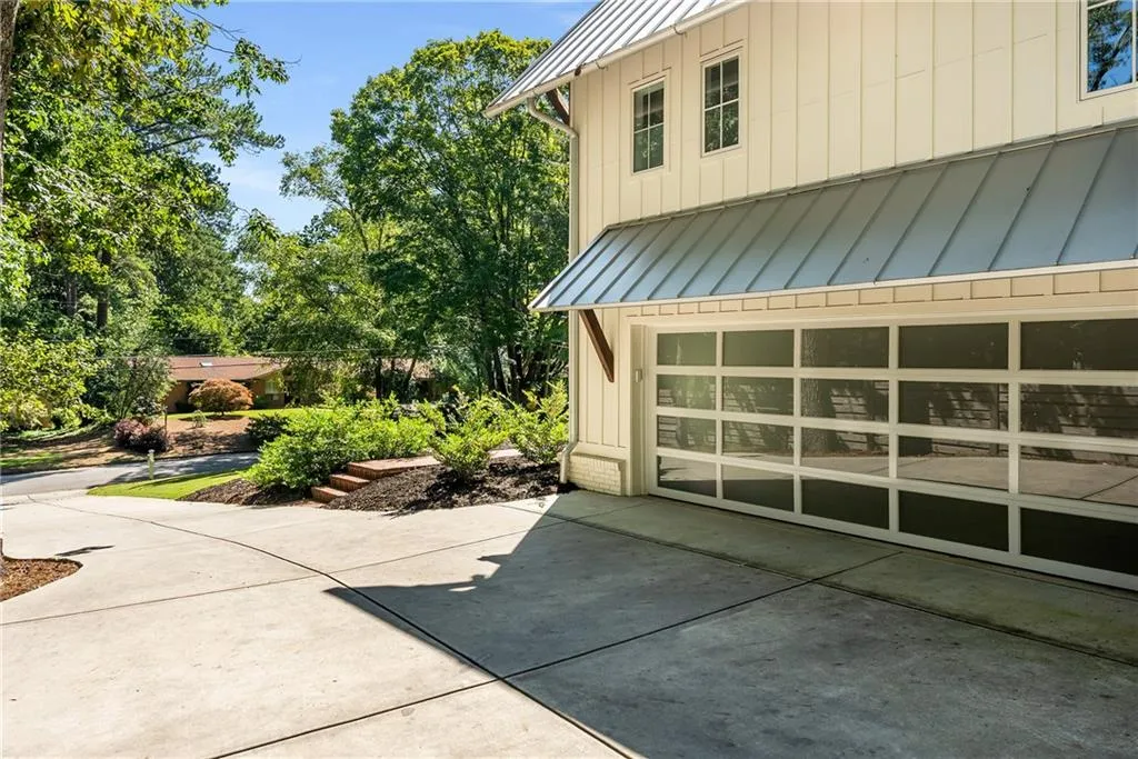 View of glass paned opaque automatic garage door
