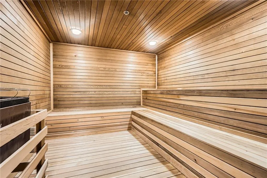 View of sauna with recessed lighting
