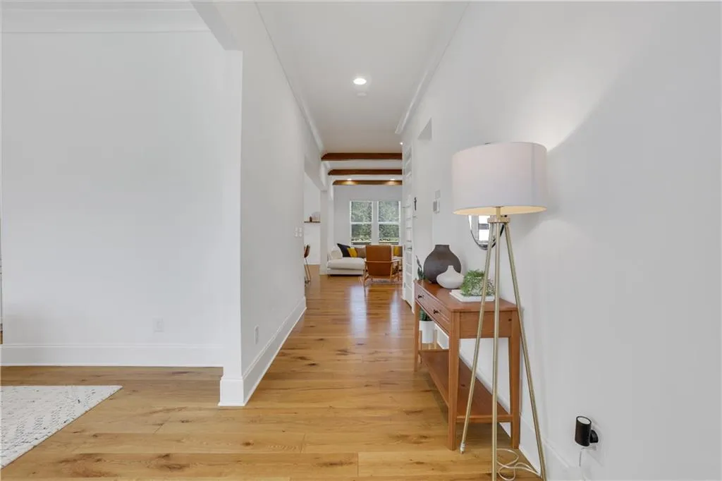 Bright hallway with wood-finish flooring
