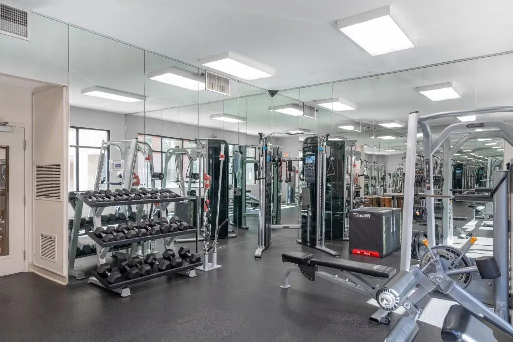 One of two exercise rooms. This one free weights and machines