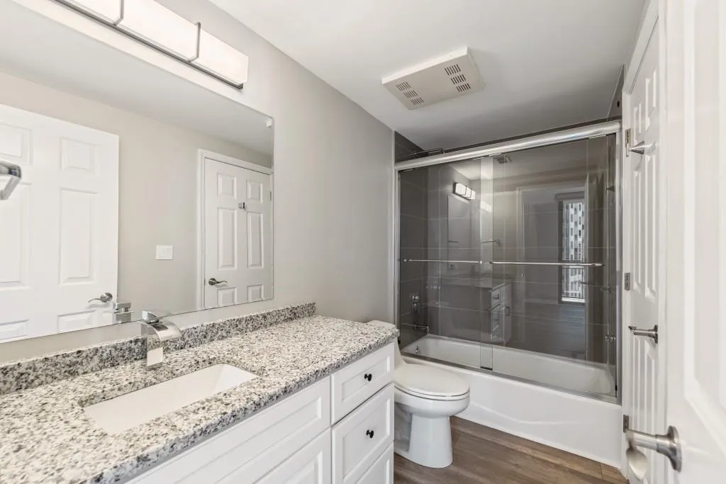 Secondary bath w/new glass doors & steam for shower