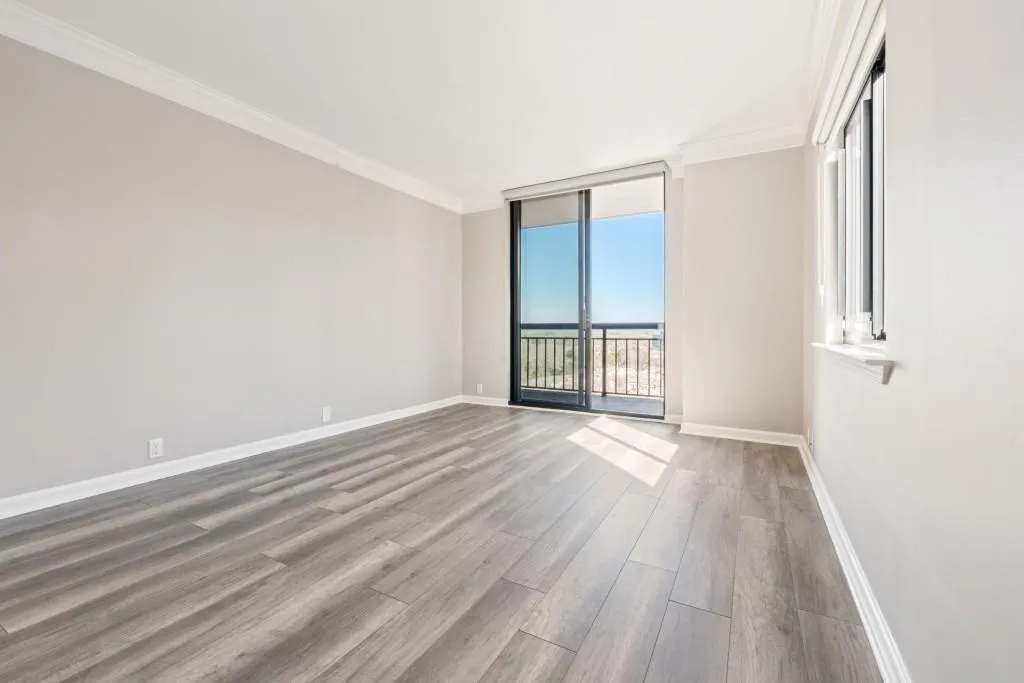 Primary bedroom with private balcony & new room darkening  shades