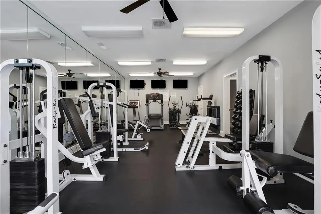 Gym with a ceiling fan