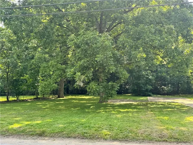 Generous lot featuring mature trees, expansive green lawn, and a partial concrete surface