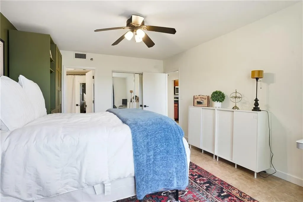 Bedroom adjoins living area and bathroom