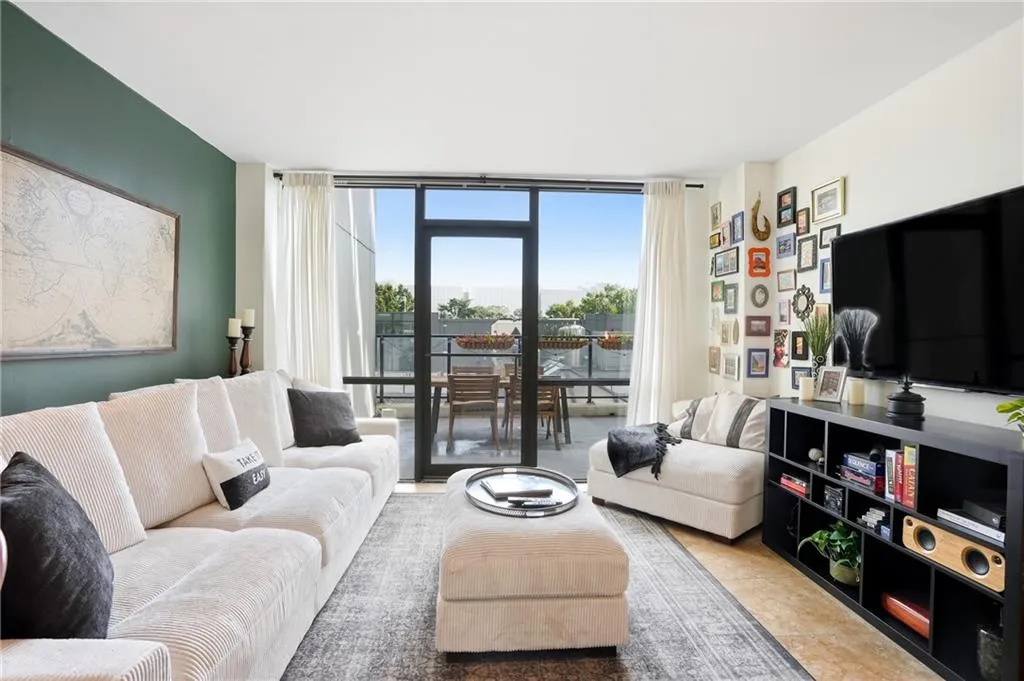 Overlooks beautiful outdoor living area.