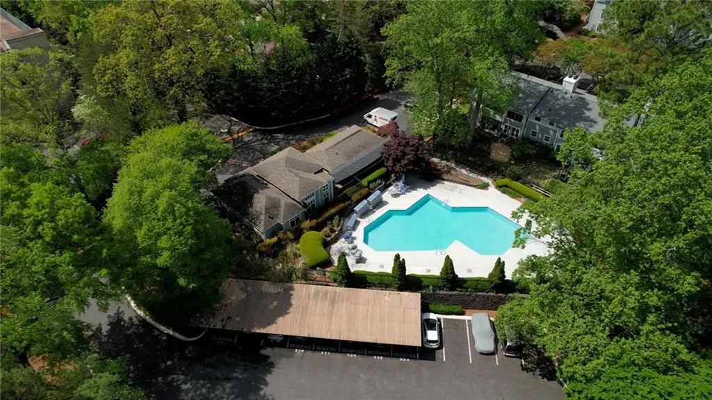 Drone / aerial view of a pool area