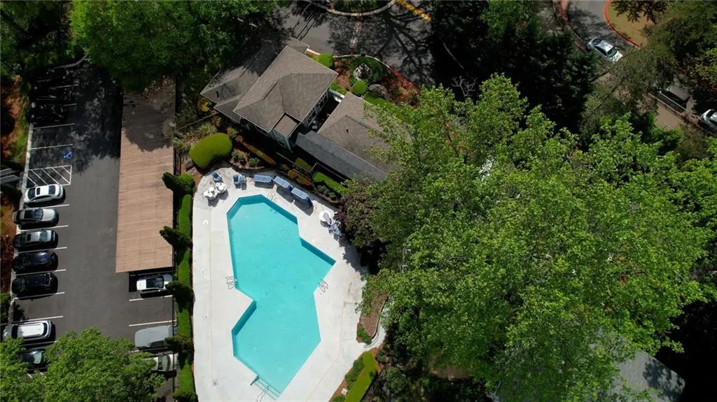 Drone / aerial view of a pool area