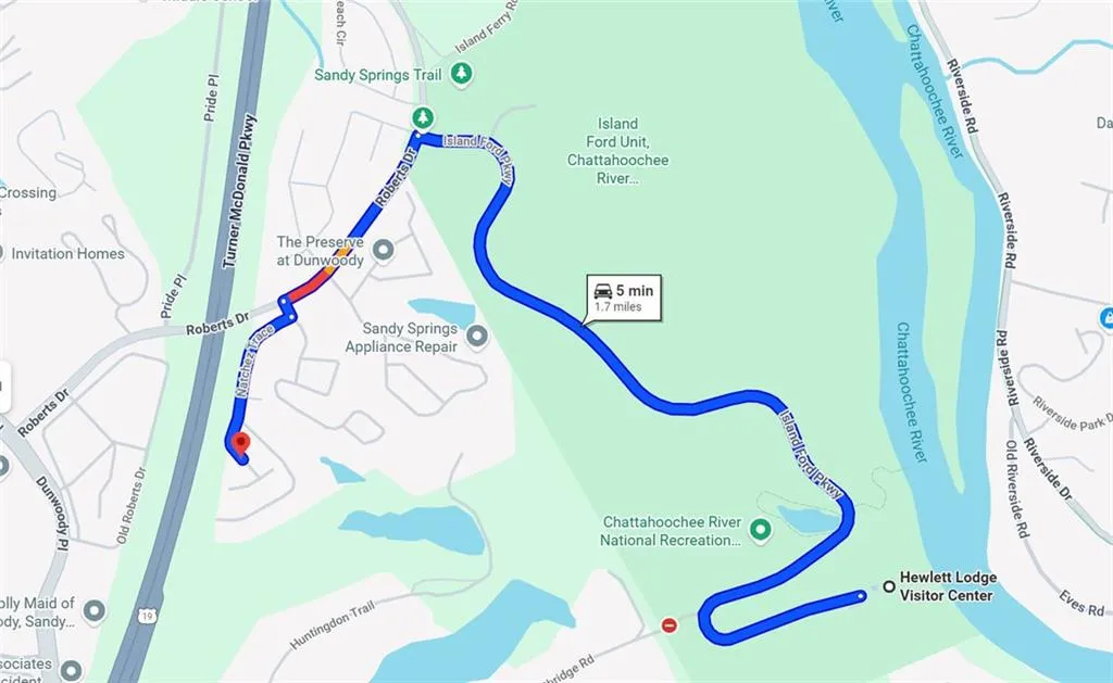 5 minutes to the Chattachoochee River National Rec