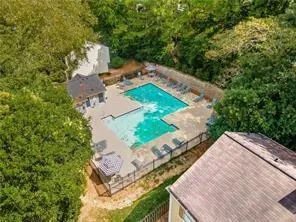 Drone / aerial view of a pool area