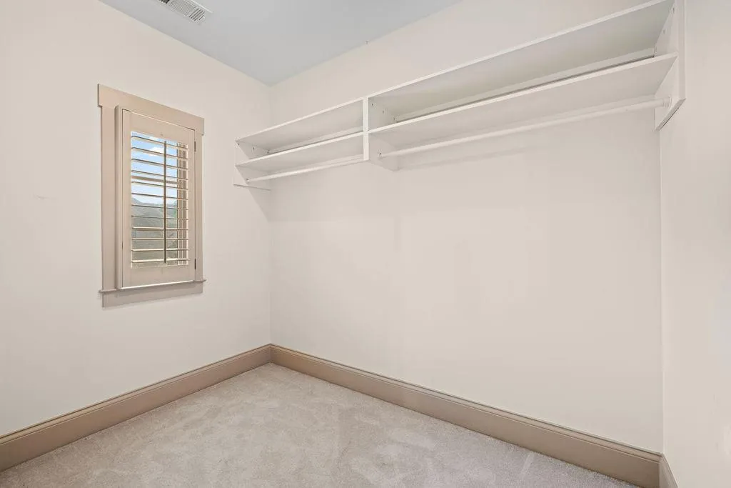 Spacious closet featuring light colored carpet