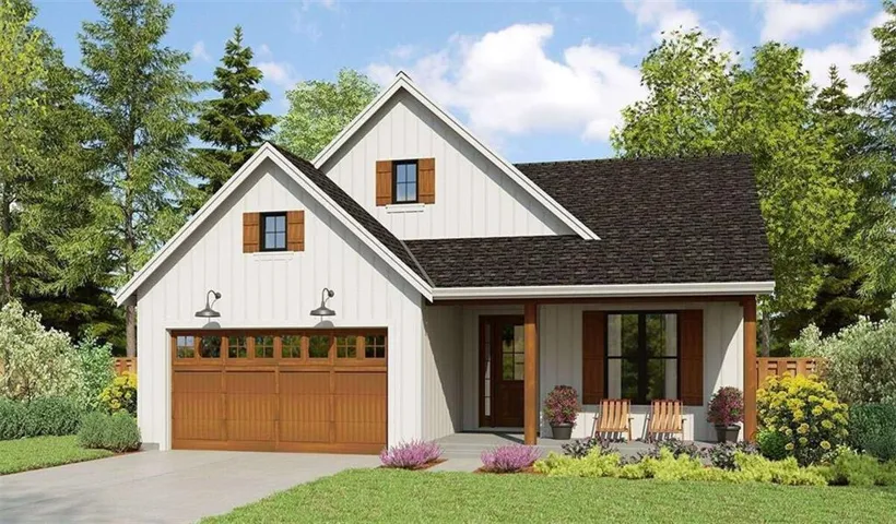 White vertical siding exterior with dark shingle roofing