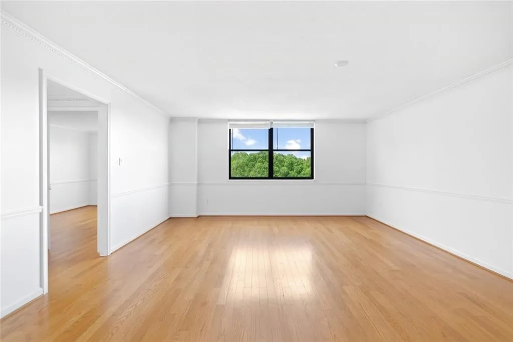 Unfurnished room featuring crown molding and light wood-style floors