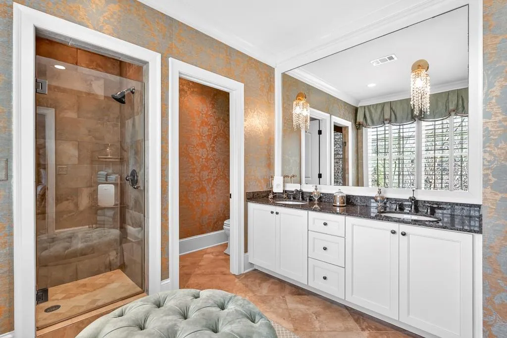 #2 bathroom upstairs with double sinks, walk-in shower