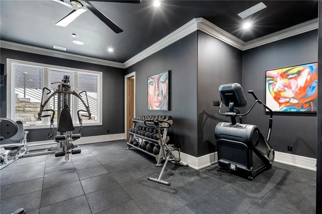 Gym with full bath and closet