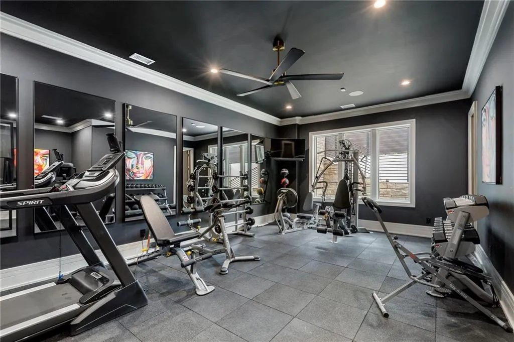 Gym with full bath and closet