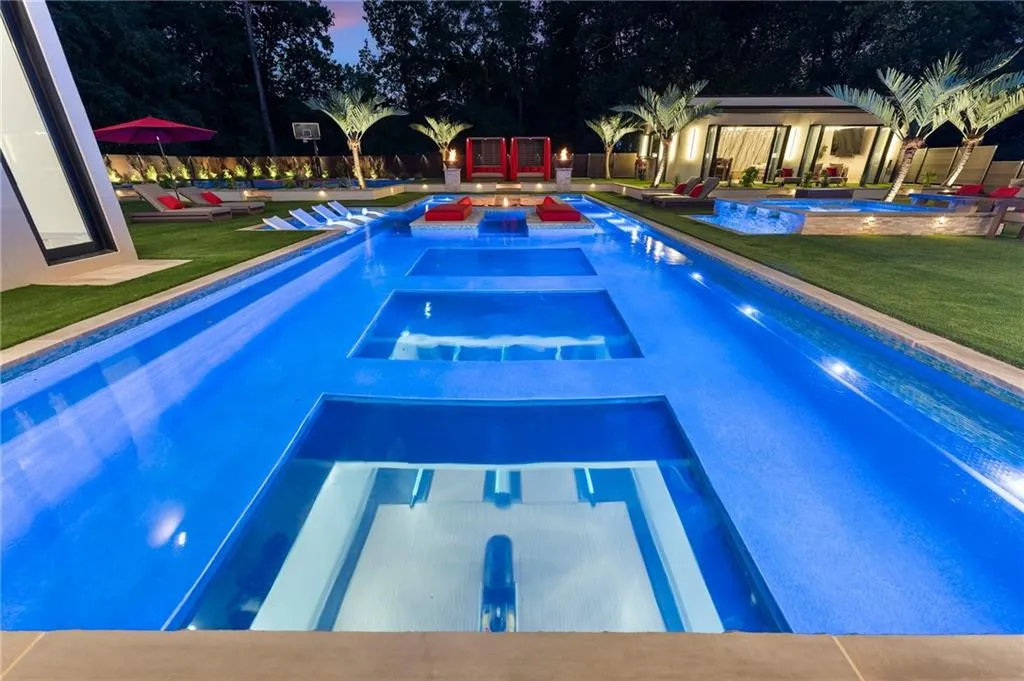 Glass bottom pool looking into two 50' bowling alley lanes below!!