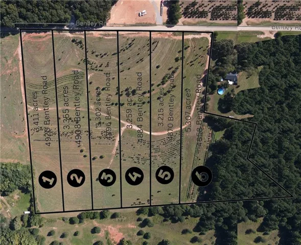 Aerial Survey. Depicting the division of the property into numbered parcels with corresponding acreage and road frontage information