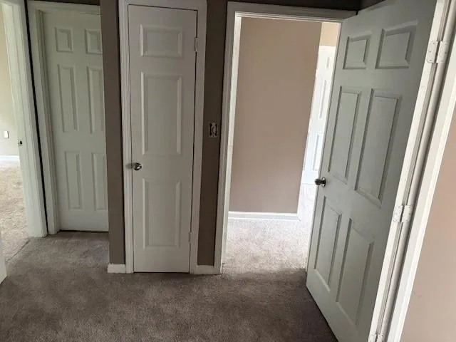 Hallway with carpet flooring