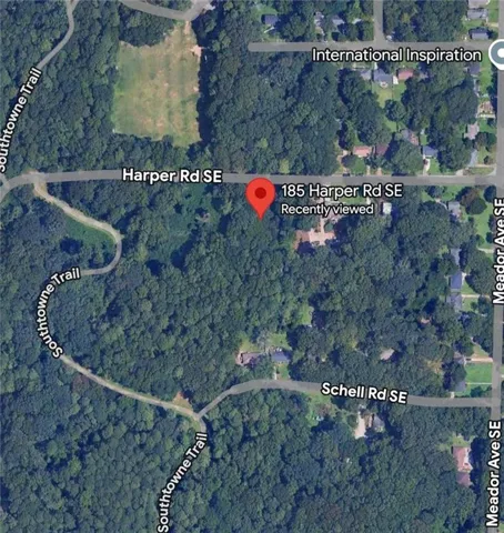 Aerial Map. Displaying the geographic location of the property at 185 Harper Rd SE