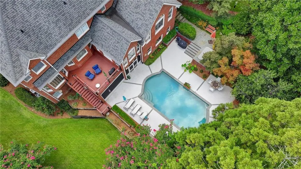 Aerial view of a pool