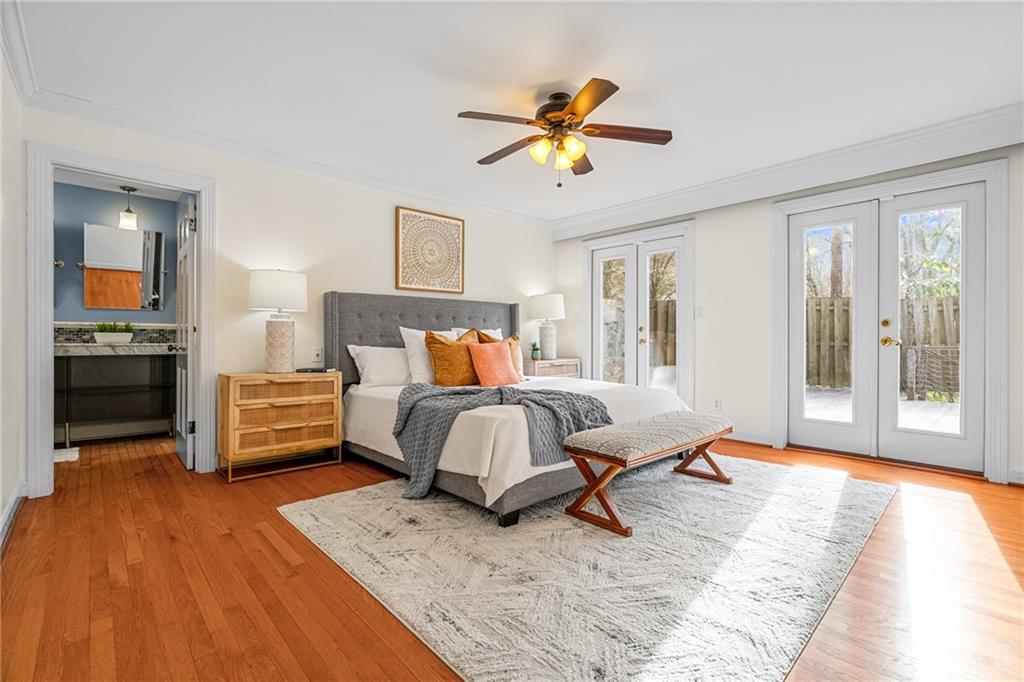 French doors to exterior and hardwood floors