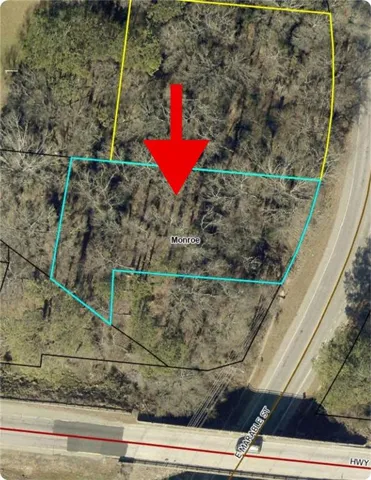 Aerial overview of property's location with Redrawn Property Lines