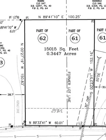 Survey Plat. Illustrating property boundaries, dimensions, and area calculations for the property