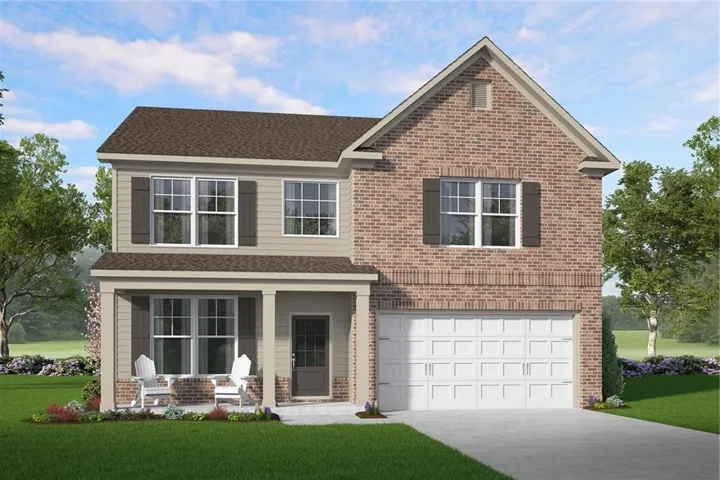 Brick and siding exterior with a covered front porch, an attached garage, and a concrete driveway