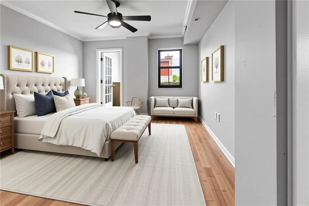 Master Bedroom Virtually Staged with Private Balcony