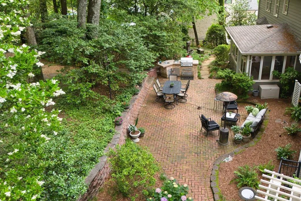 Drone view of back yard.