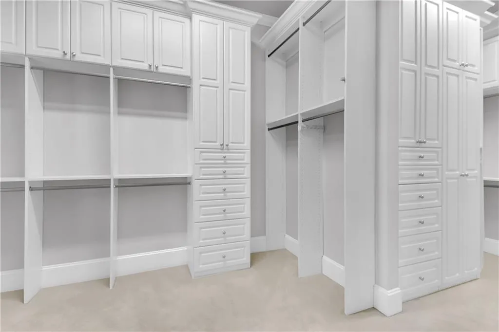 Walk in closet featuring light carpet