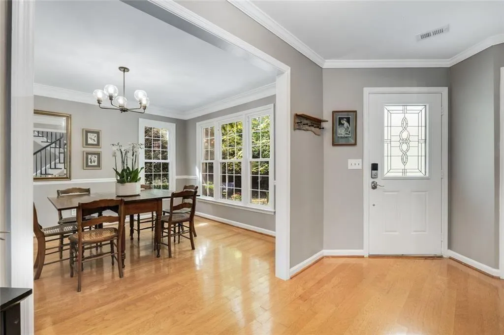 View from foyer entry to dining room.