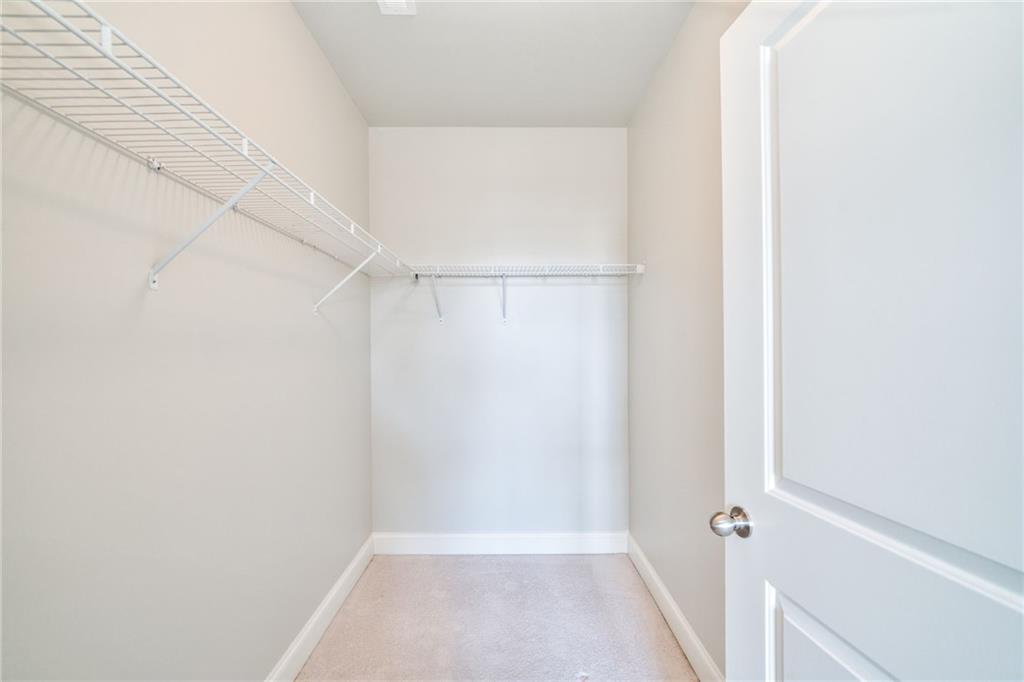 Walk in closet with light colored carpet