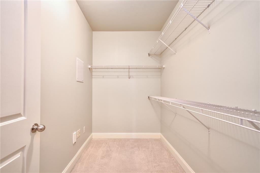 Walk in closet with light carpet