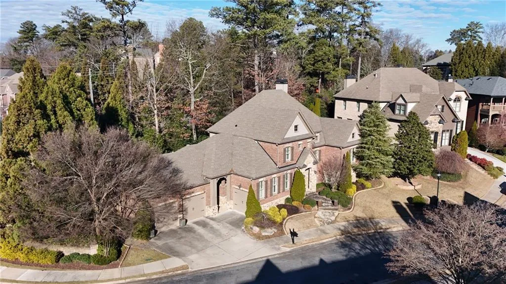 Drone / aerial view of a tree filled landscape