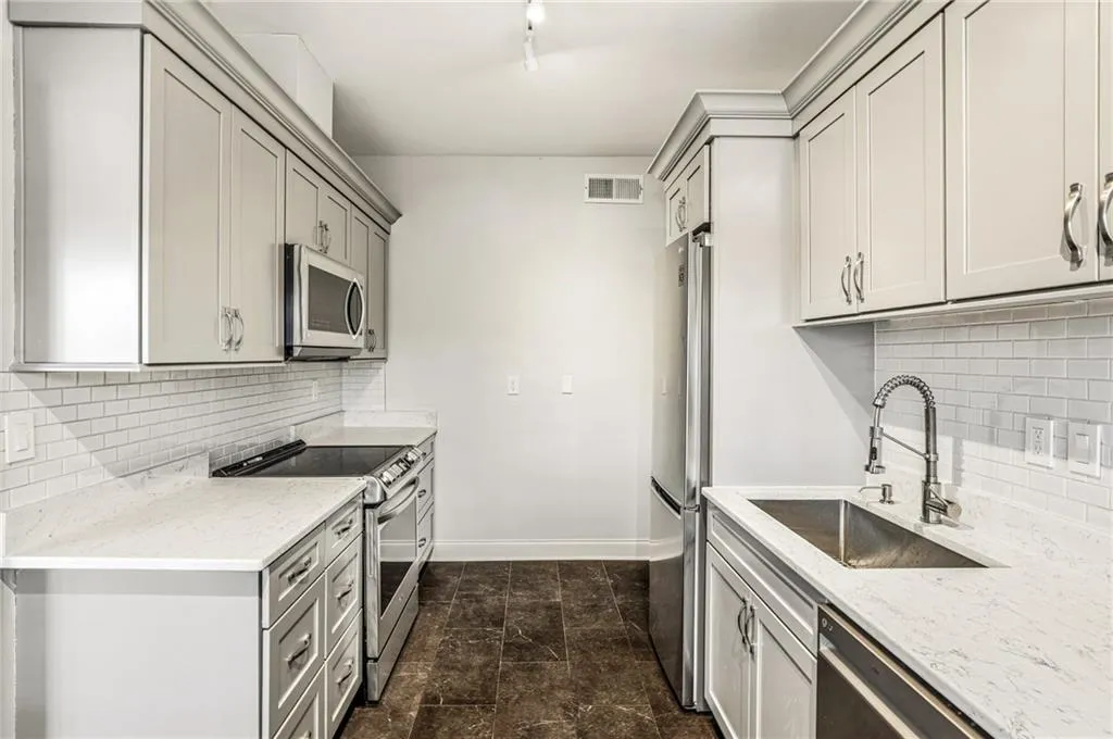Plenty of counter and cabinet space in the kitchen.