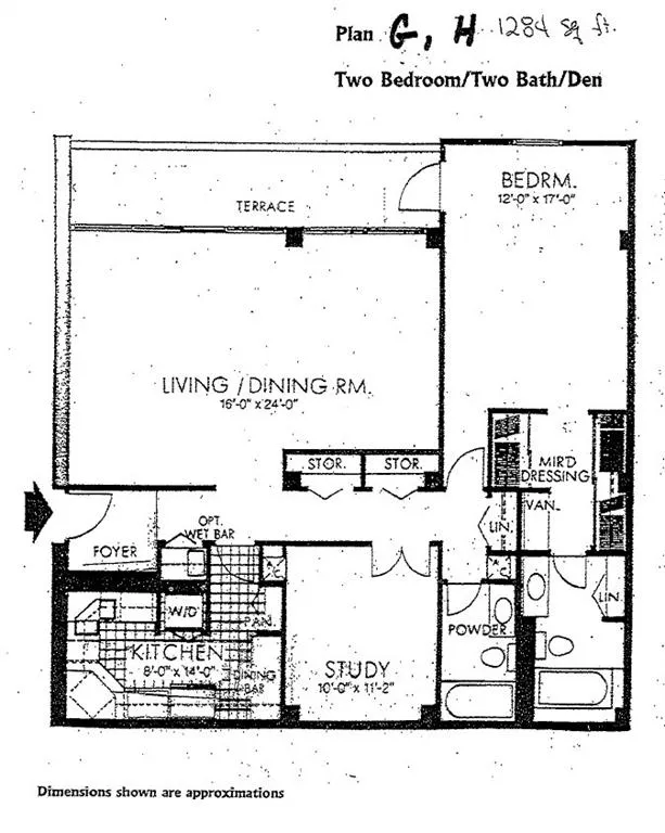 Optional Wetbar was converted to coat closet, powder room is full bath, tax records reflect a 2 bedroom/2 bathroom