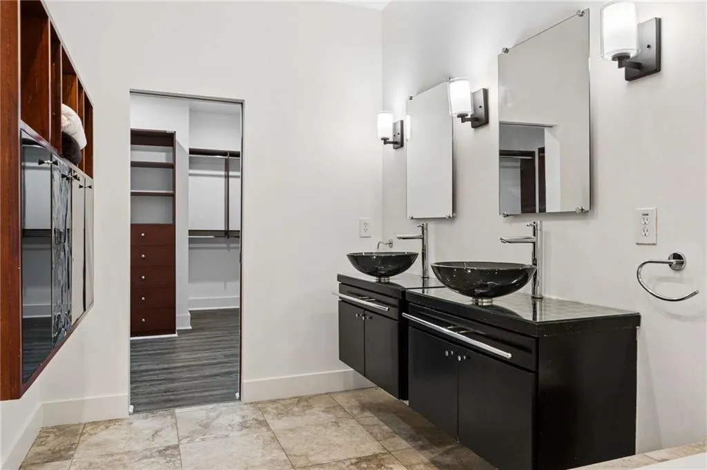 primary bathroom with custom closet